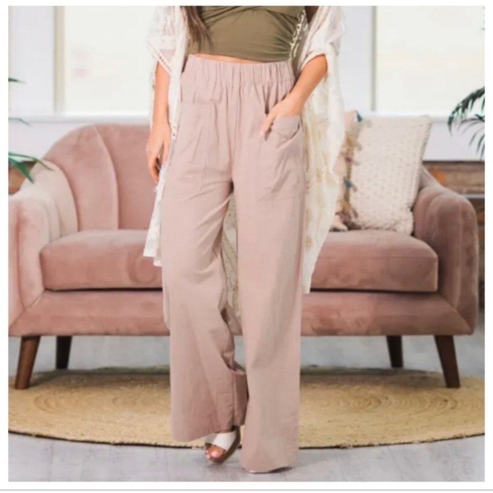 Most Fabulous Woven Cotton Front Pocket Pull on Wide Leg Pants - L
